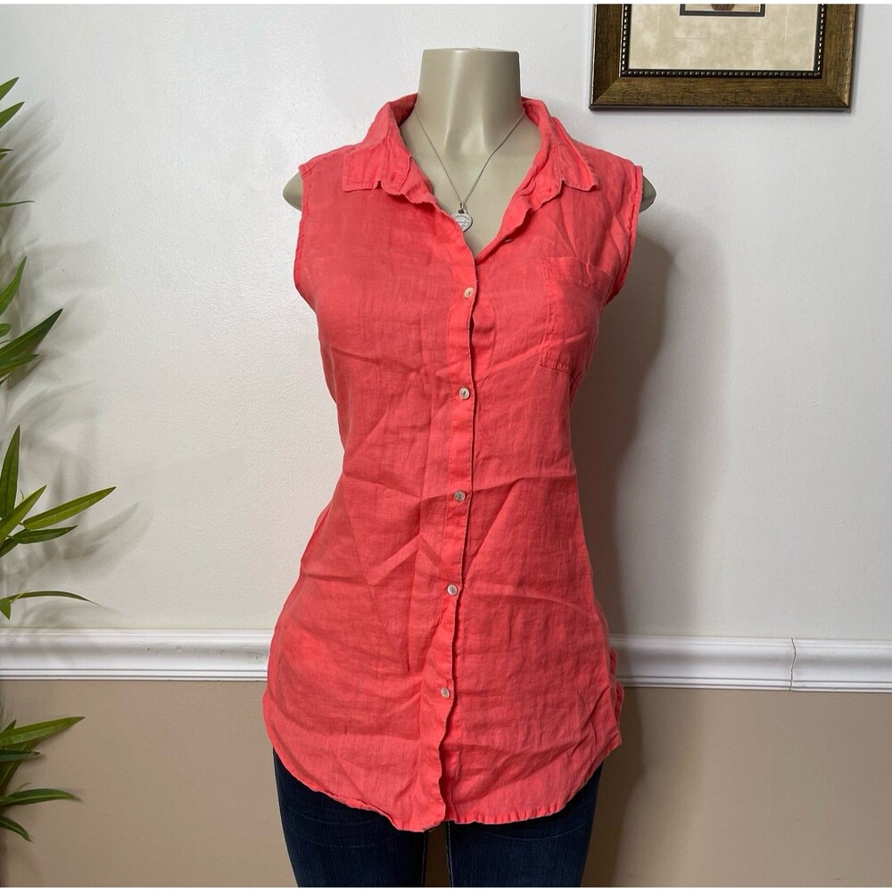 JNY Jones New York Women’s Sleeveless Button Down Linen Blouse Top - Picture 9 of 10